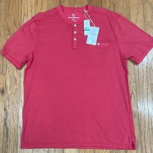 Tommy Bahama Schooner Stripe Henley Shirt New Red Sail men’s size large L new
